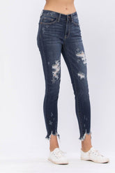 Mid-Rise Destroyed Hem Shark Bite Skinny Jeans Ins Street